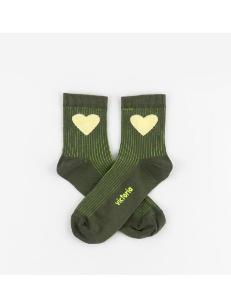 Chaussettes coton vertes et coeur