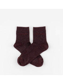 Chaussettes lurex unies bordeaux et broderie Victoria