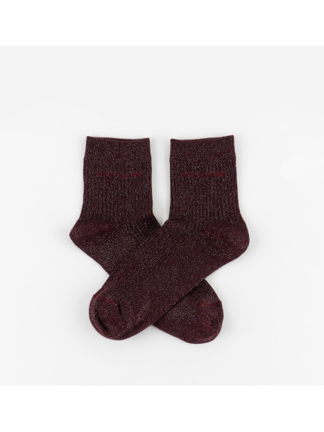 Chaussettes lurex unies bordeaux et broderie Victoria