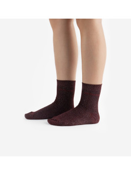 Chaussettes lurex unies bordeaux et broderie Victoria