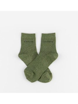 Chaussettes lurex unies kaki et broderie Victoria