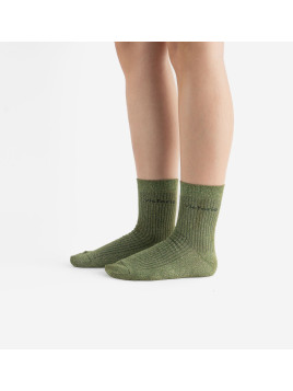 Chaussettes lurex unies kaki et broderie Victoria