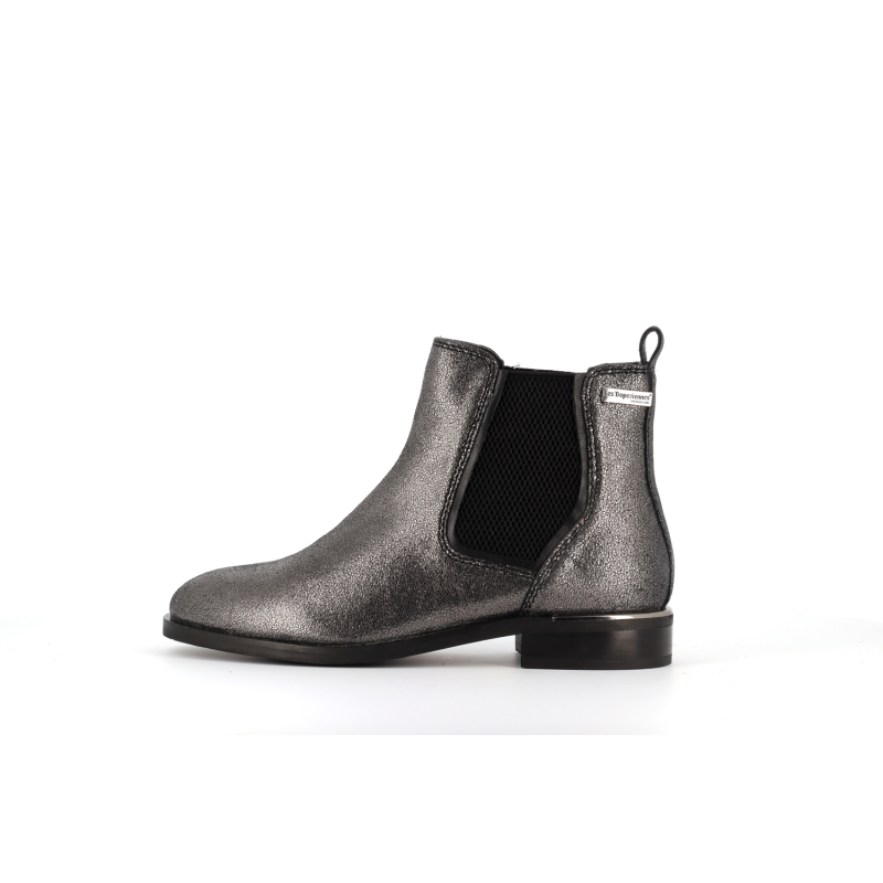 bottine en cuir argent