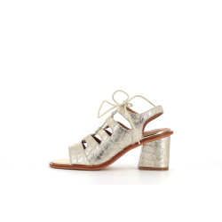 talon ouvert doré en cuir