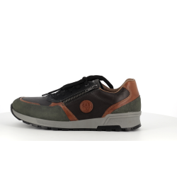Basket Rieker noir et vert kaki en cuir - Anjou-chaussures