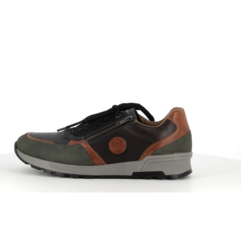 Basket Rieker noir et vert kaki en cuir - Anjou-chaussures