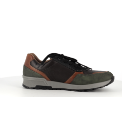 Basket Rieker noir et vert kaki en cuir - Anjou-chaussures