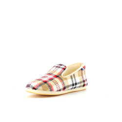 chausson beige et rouge en laine