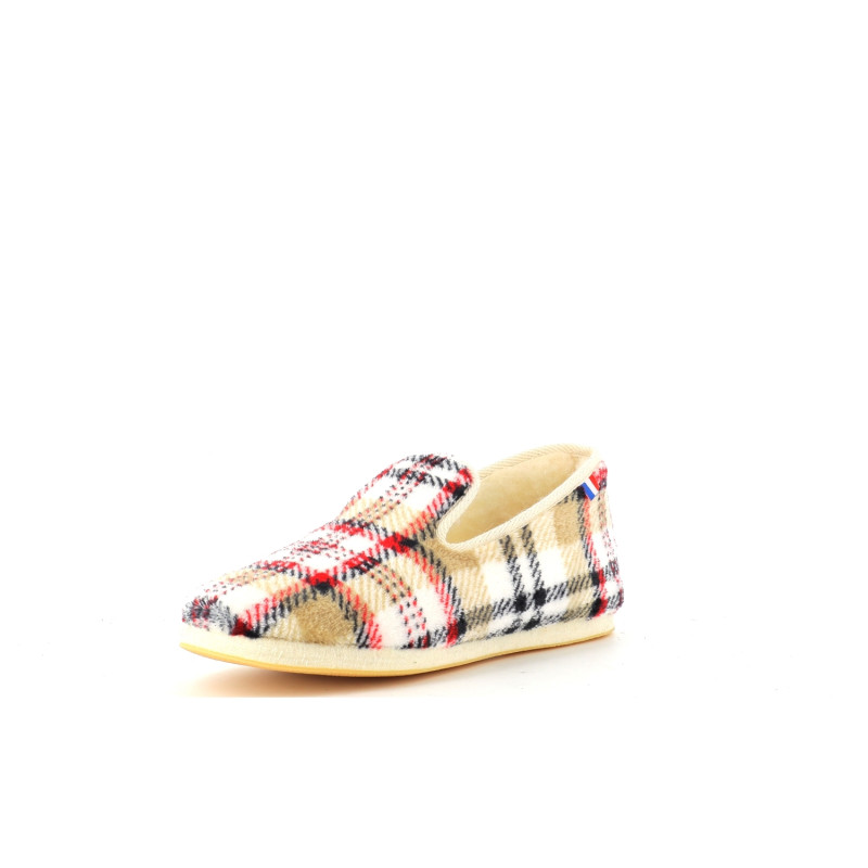 chausson beige et rouge en laine