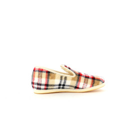 chausson beige et rouge en laine