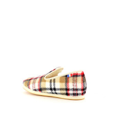chausson beige et rouge en laine