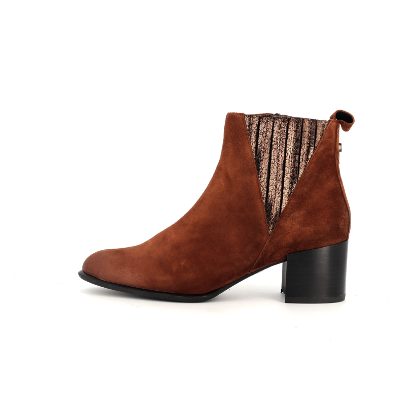 bottine Fugitive marron en cuir avec motifs argentés - Anjou-chaussures