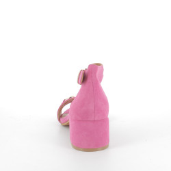 chaussures ouvertes à talons roses en cuir daim