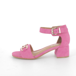 chaussures ouvertes à talons roses en cuir daim