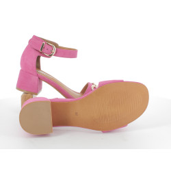 chaussures ouvertes à talons roses en cuir daim