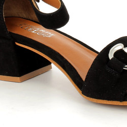 chaussures ouvertes à talons noir en cuir daim