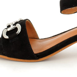 chaussures ouvertes à talons noir en cuir daim