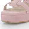 chaussures ouvertes à talons roses en cuir daim