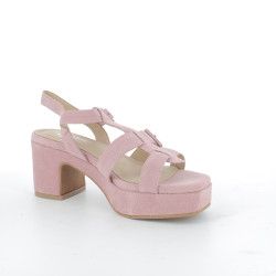 chaussures ouvertes à talons roses en cuir daim
