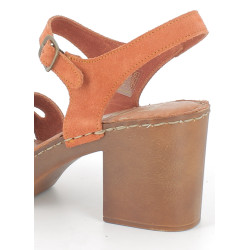 Nu-pieds a talon orange en cuir
