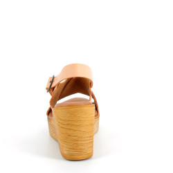 Nu-pieds compensés Goodstep rose en cuir
