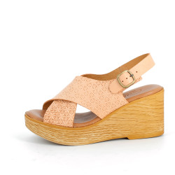 Nu-pieds compensés Goodstep rose en cuir