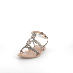 Nu-pieds en cuir noir et or Les Tropéziennes