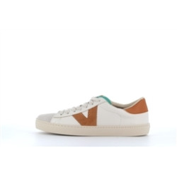 Basket blanche et orange en cuir