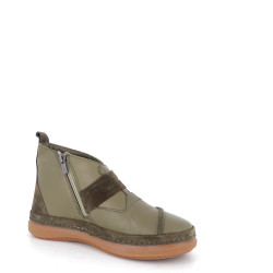 baskets sans lacets en cuir vert kaki Coco et Abricot