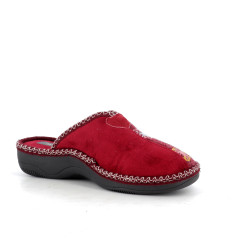 Chaussons Rouges à Motifs de Fleurs Femme Semelflex