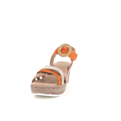 Sandales compensées orange en cuir Géo Reino