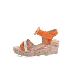 Sandales compensées orange en cuir Géo Reino