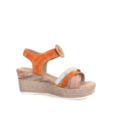 Sandales compensées orange en cuir Géo Reino