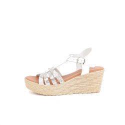 Sandales compensées en cuir blanc SPK