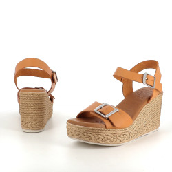 Compensés en cuir orange Oh My Sandals