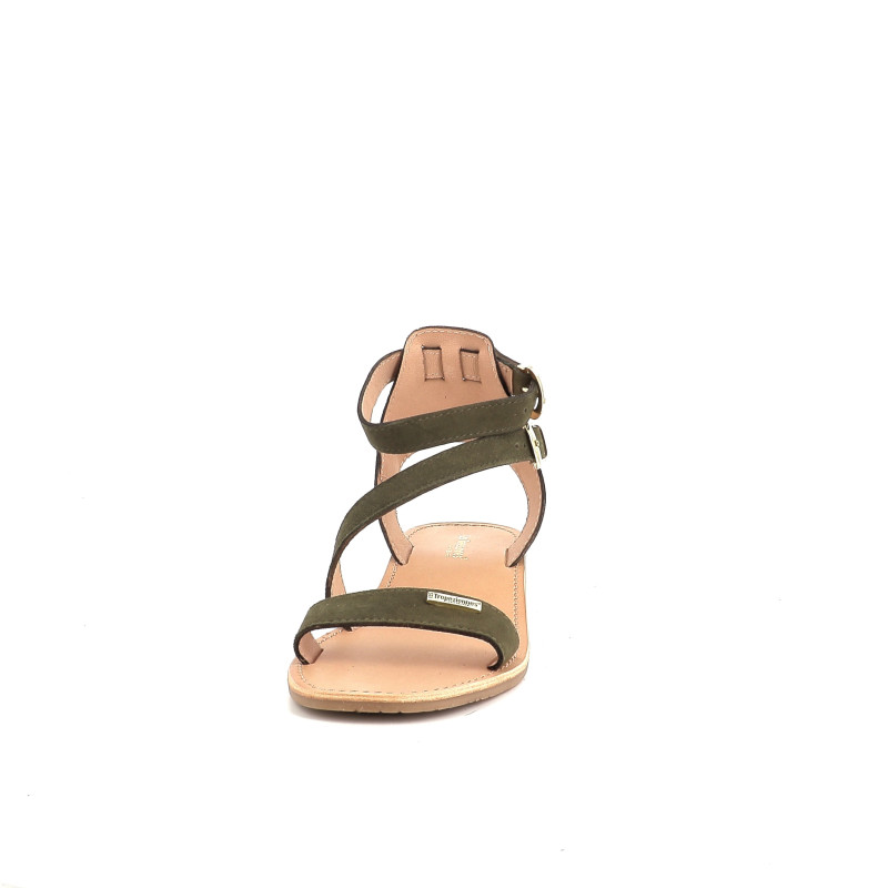 Sandales en cuir vert kaki Les Tropéziennes
