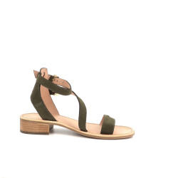 Sandales en cuir vert kaki Les Tropéziennes