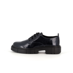 derby plateforme bleu en cuir vernis