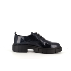 derby plateforme bleu en cuir vernis