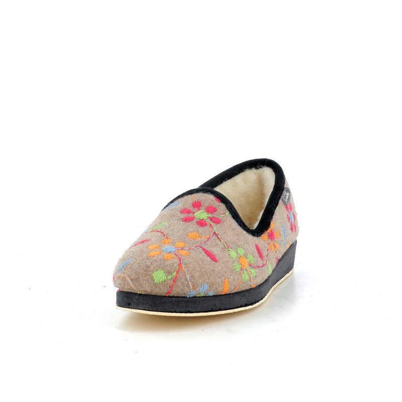 Chaussons Femme Multicolores à Motifs Fleurs Brodés Semelflex