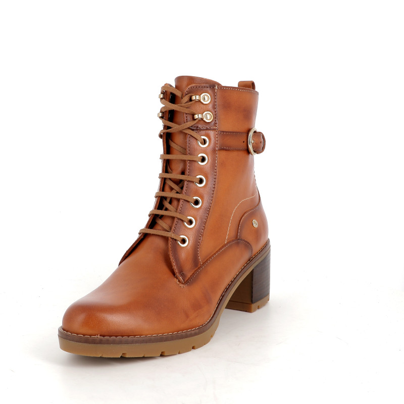 chaussures montantes à talon en cuir marron