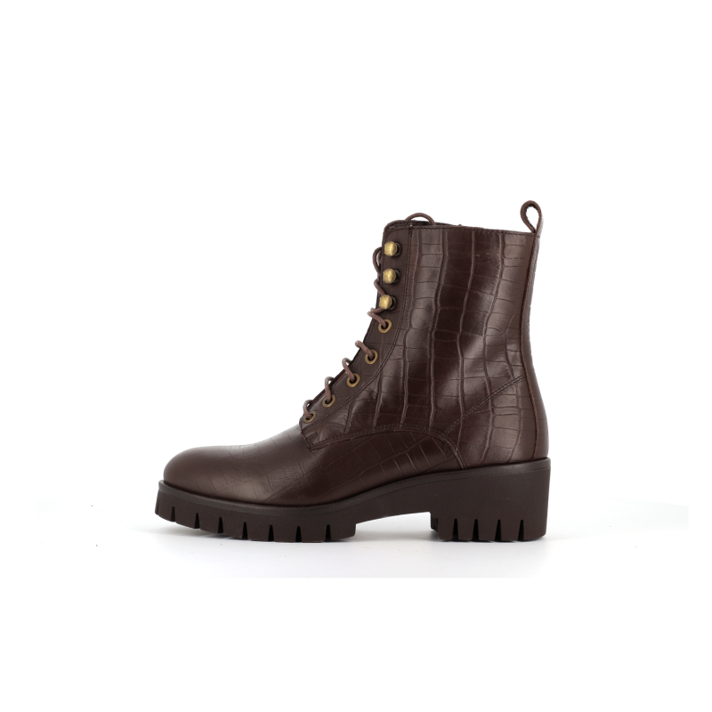 Bottine marorn en cuir effet crocodile