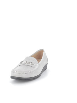 mocassin argent en cuir