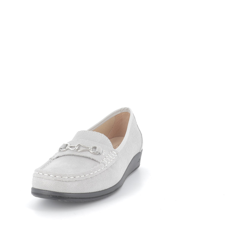 mocassin argent en cuir