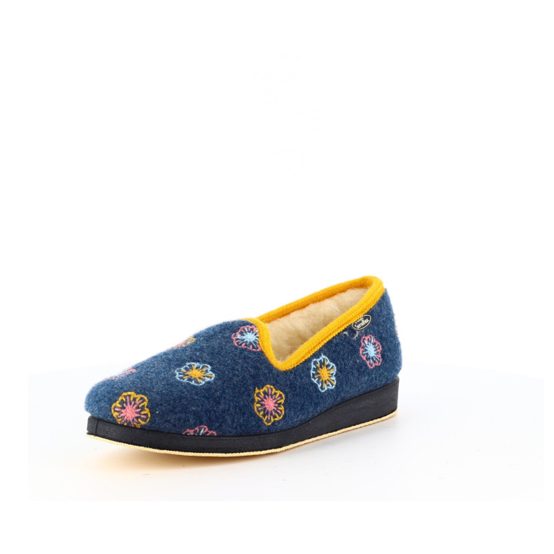 Chausson Semelflex bleuet à fleurs en laine