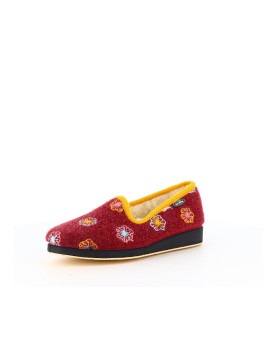 Chausson Semelflex rouge à fleurs en laine