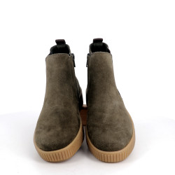 Bottine vert kaki en cuir