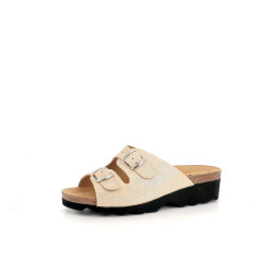 Mules en cuir beige doré Artika