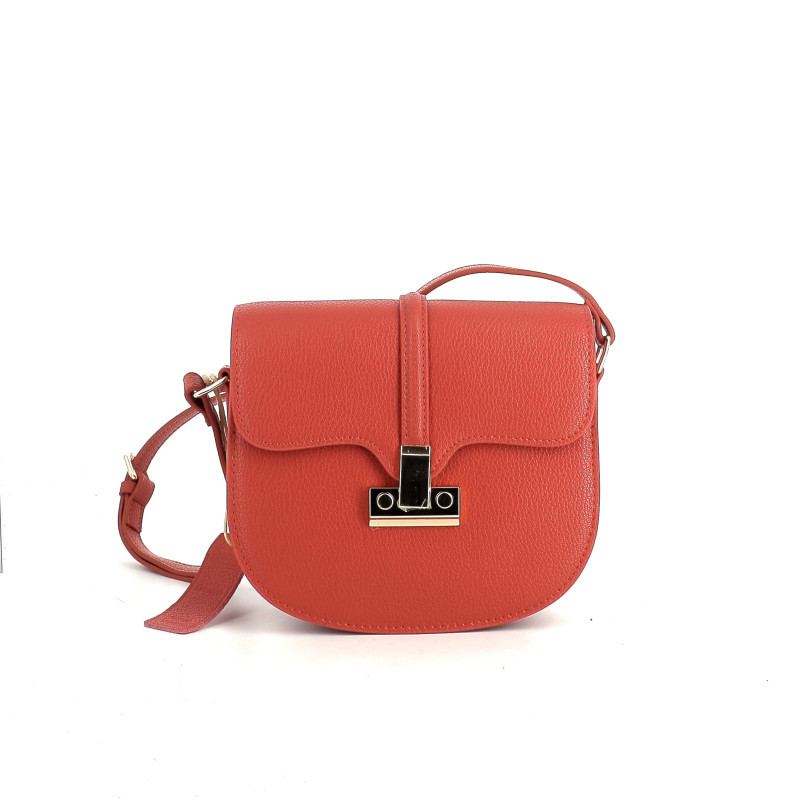 Sac bandoulière en cuir orange brique Fuchsia