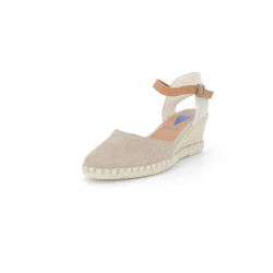 Nu-pieds compensé beige en cuir